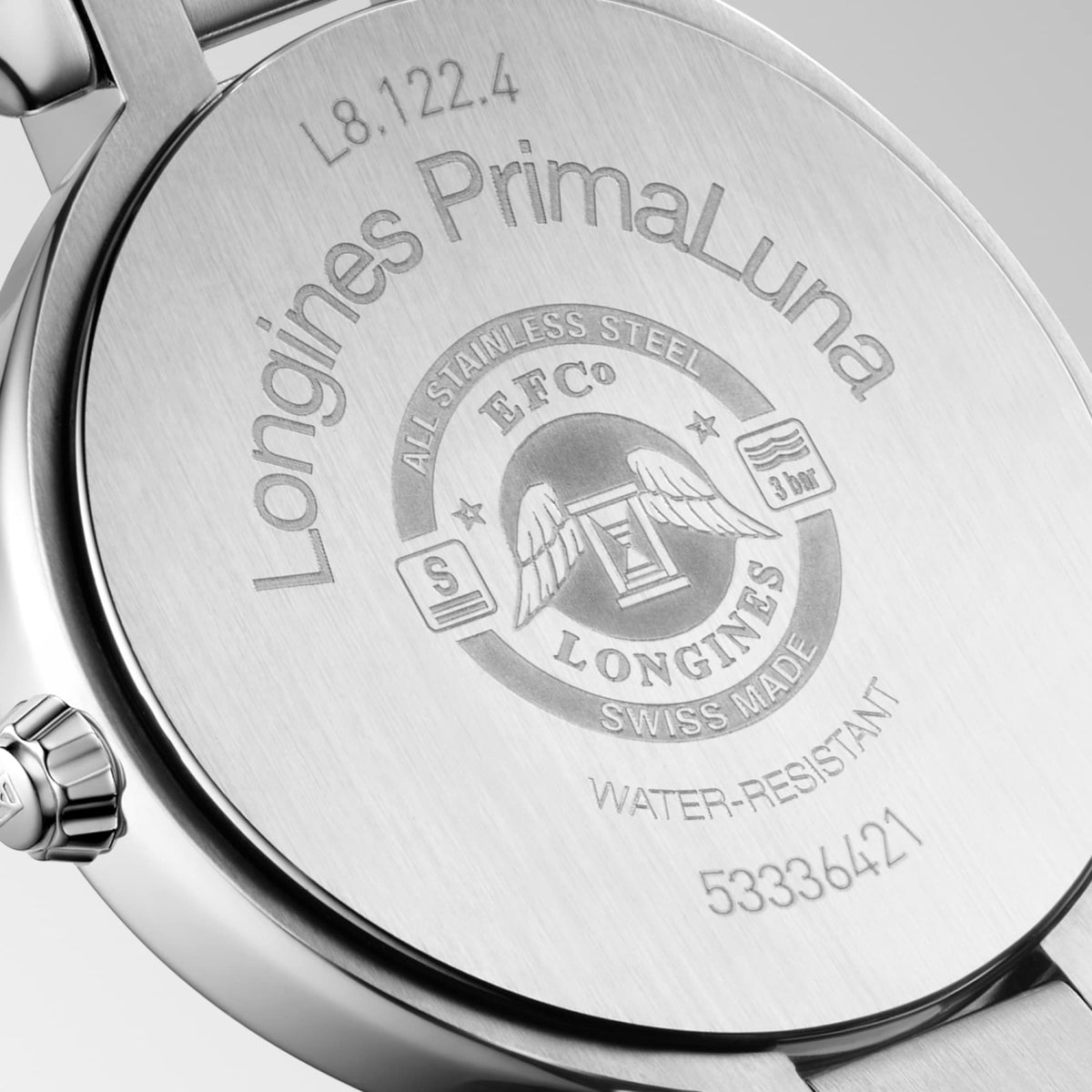 Longines PrimaLuna 30mm L8.122.4.87.6 Watch for Women - case-back close-up