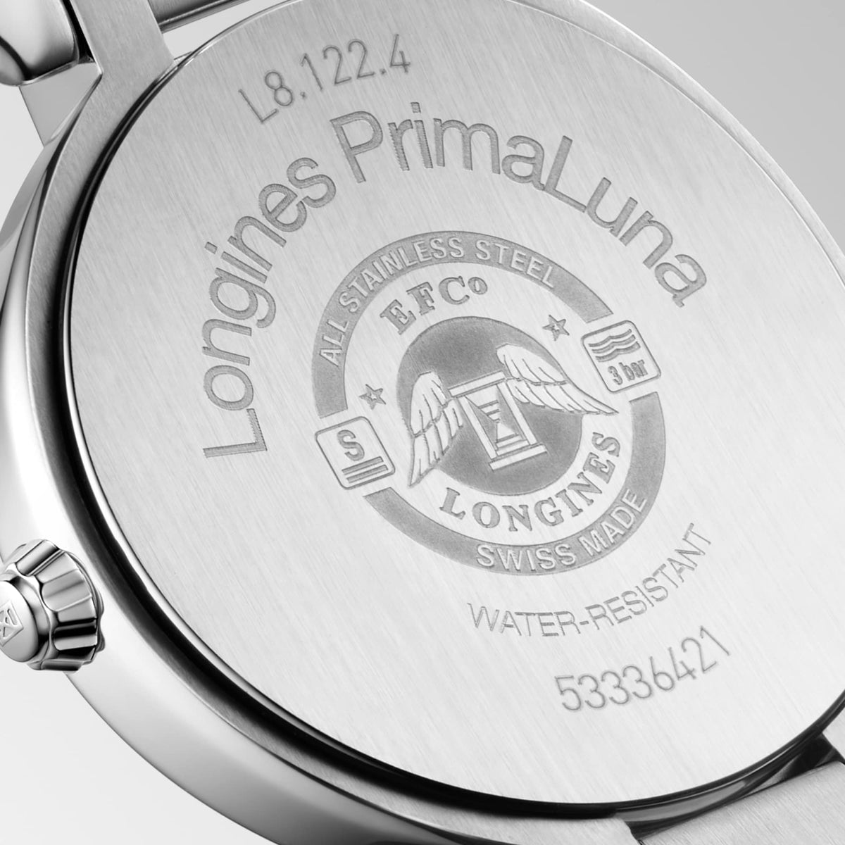 Longines PrimaLuna 30mm L8.122.4.90.6 Watch for Women - case-back close-up