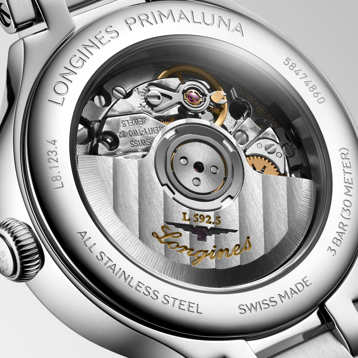 Longines PrimaLuna 30mm L8.123.4.07.6 Watch for Women - case-back close-up