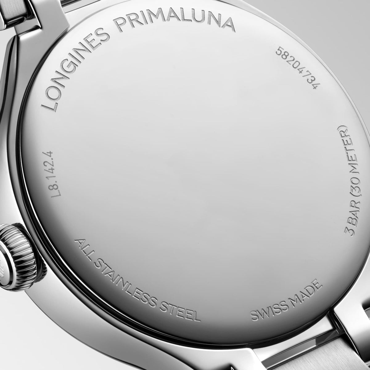Longines PrimaLuna 30mm L8.142.4.87.6 Watch for Women - case-back close-up