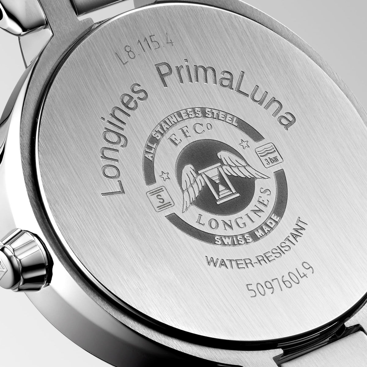 Longines PrimaLuna Moonphase 30.5mm L8.115.4.67.6 Watch for Women - case-back close-up
