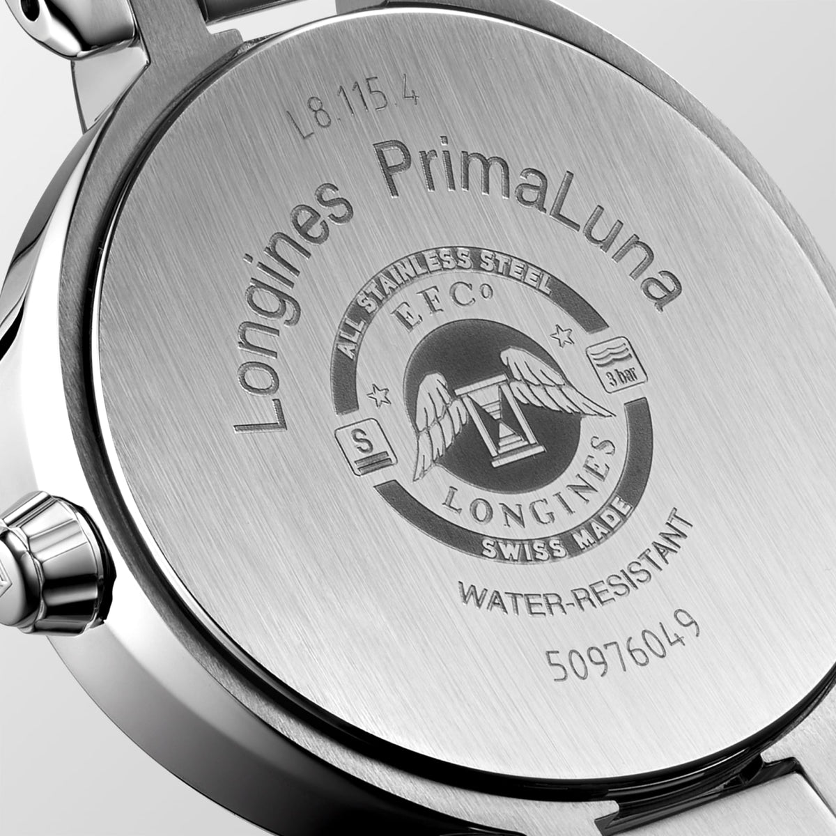 Longines PrimaLuna Moonphase 30.5mm L8.115.4.98.6 Watch for Women - case-back close-up