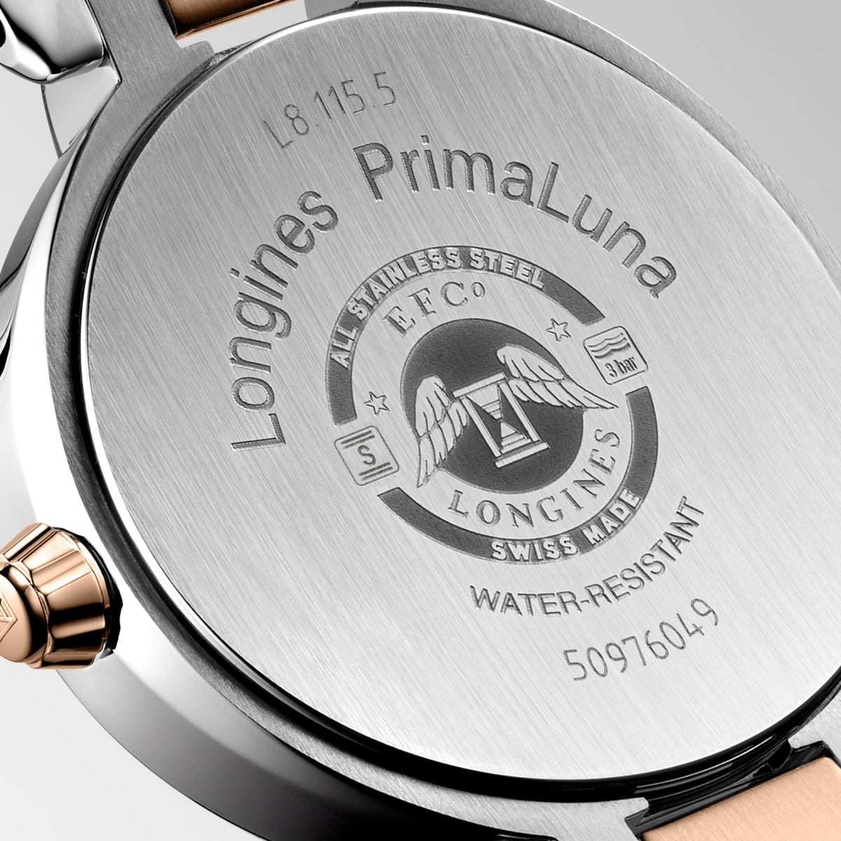 Longines PrimaLuna Moonphase 30.5mm L8.115.5.61.7 Watch for Women - case-back close-up