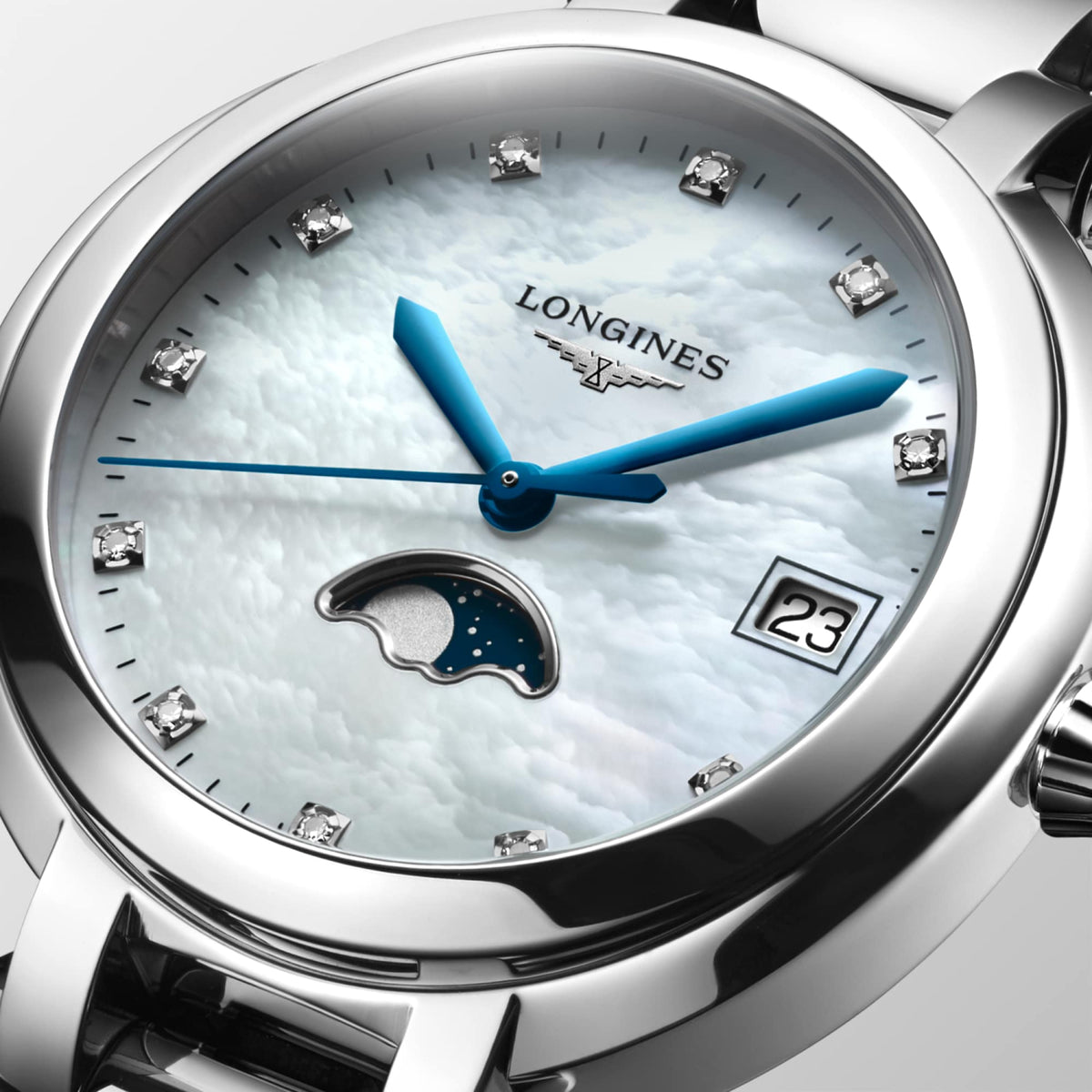 Longines PrimaLuna Moonphase 34mm L8.116.4.87.6 Watch for Women - dial close-up