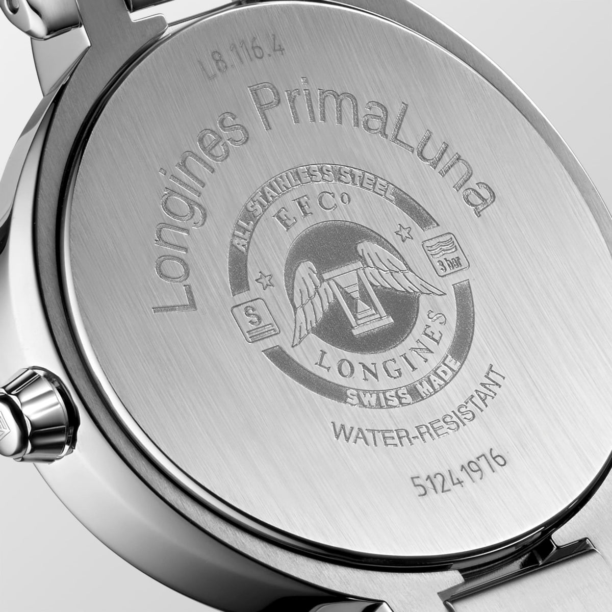 Longines PrimaLuna Moonphase 34mm L8.116.4.87.6 Watch for Women - case-back close-up