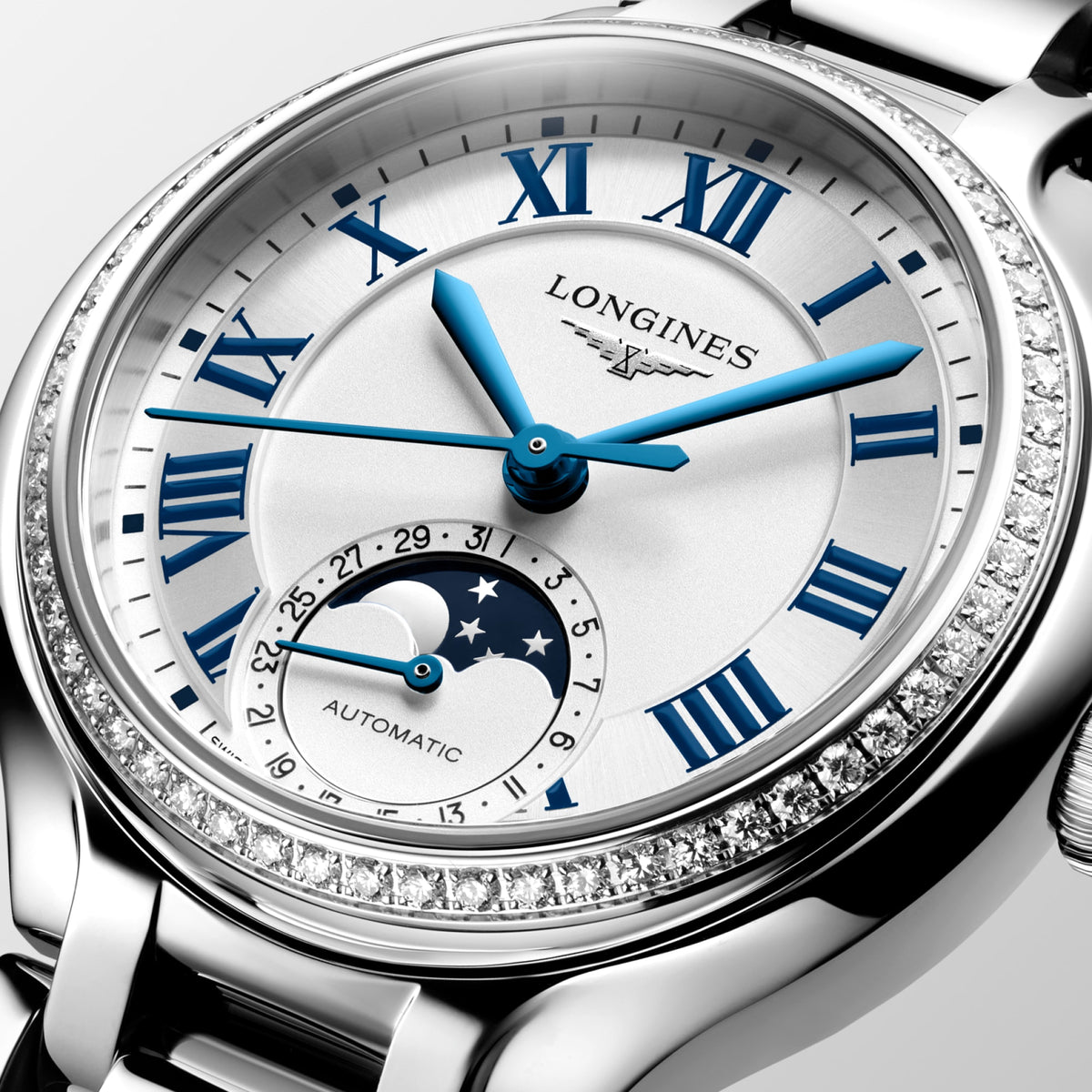 Longines PrimaLuna Moonphase 34mm L8.126.0.71.6 Watch for Women - dial close-up