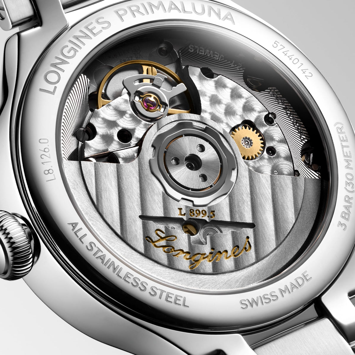 Longines PrimaLuna Moonphase 34mm L8.126.0.71.6 Watch for Women - case-back close-up