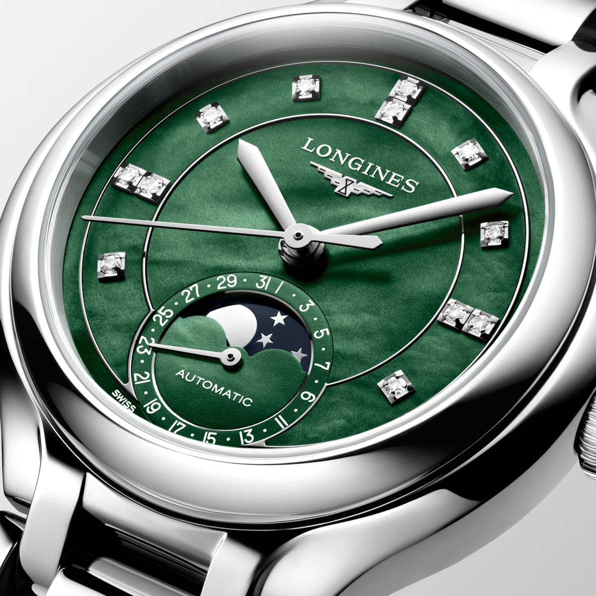 Longines PrimaLuna Moonphase 34mm L8.126.4.07.6 Watch for Women - dial close-up