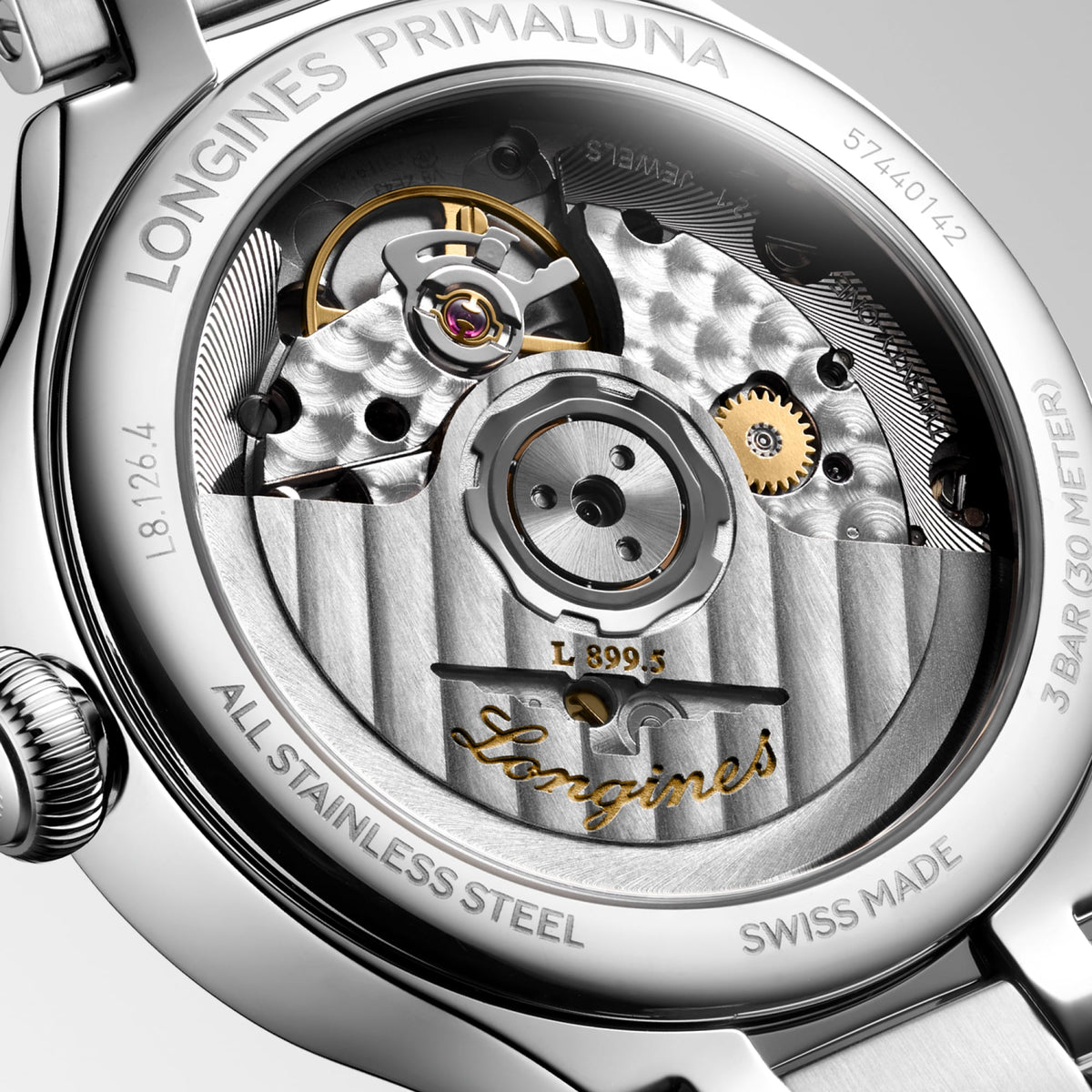 Longines PrimaLuna Moonphase 34mm L8.126.4.71.6 Watch for Women - case-back close-up