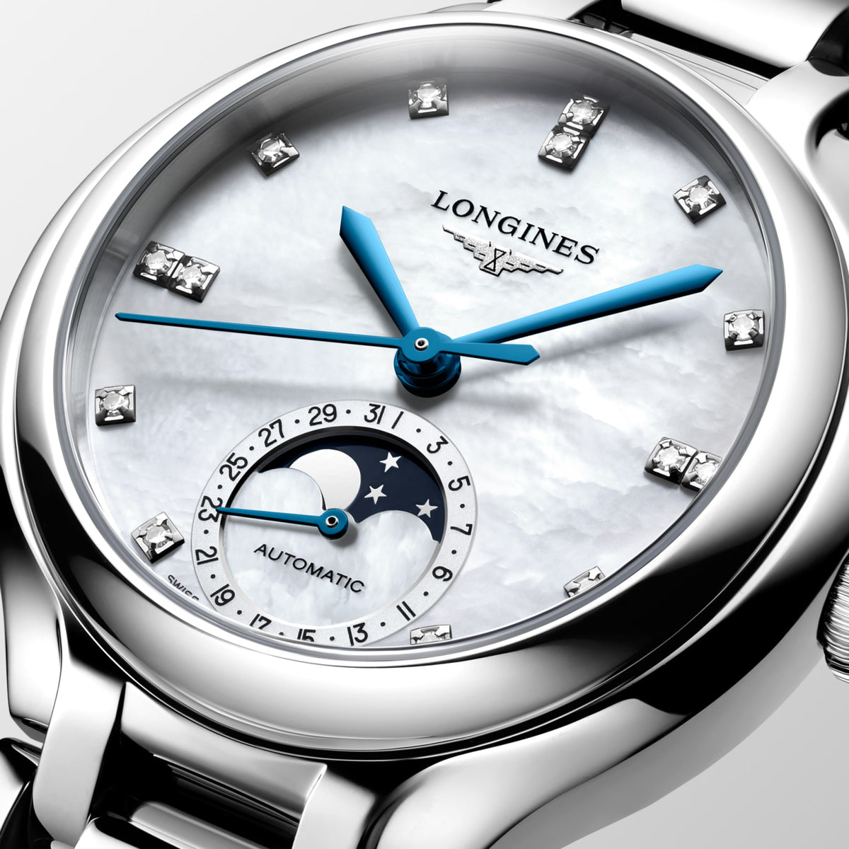 Longines PrimaLuna Moonphase 34mm L8.126.4.87.6 Watch for Women - dial close-up