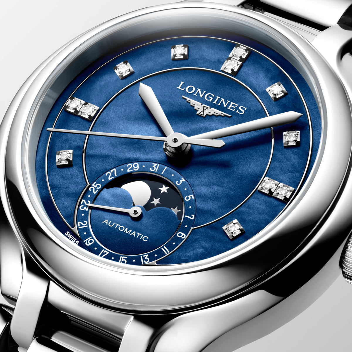 Longines PrimaLuna Moonphase 34mm L8.126.4.97.6 Watch for Women - dial close-up