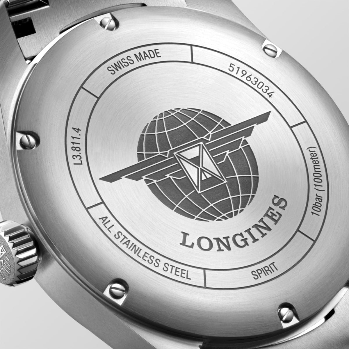 Longines Spirit 42mm L3.811.4.73.6 Watch for Men - case-back close-up