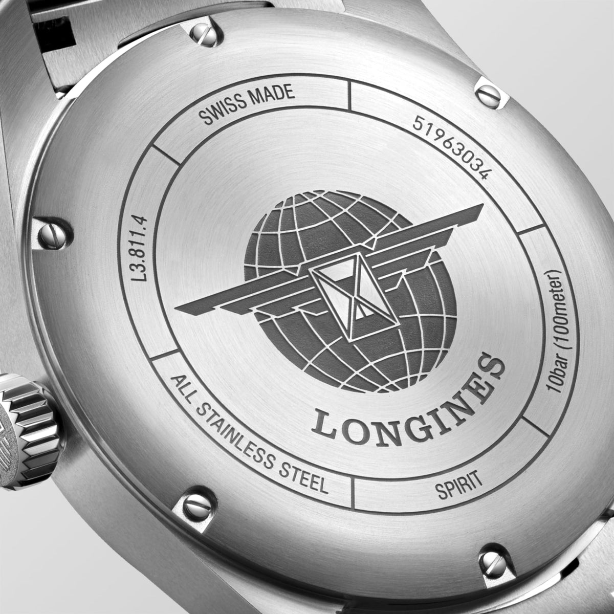 Longines Spirit 42mm L3.811.4.93.6 Watch for Men - case-back close-up