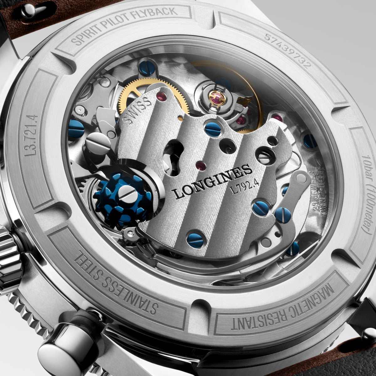 Longines Spirit Pilot Flyback 39.5mm L3.721.4.53.2 Unisex Watch - case-back close-up