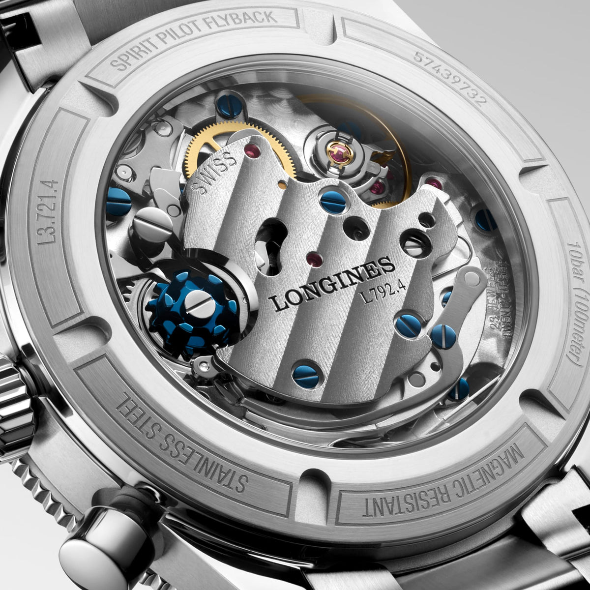 Longines Spirit Pilot Flyback 39.5mm L3.721.4.53.6 Unisex Watch - case-back close-up