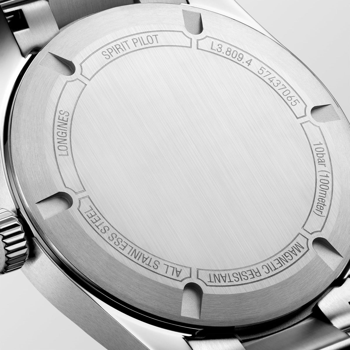 Longines Spirit Pilot 39mm L3.809.4.53.6 Unisex Watch - case-back close-up