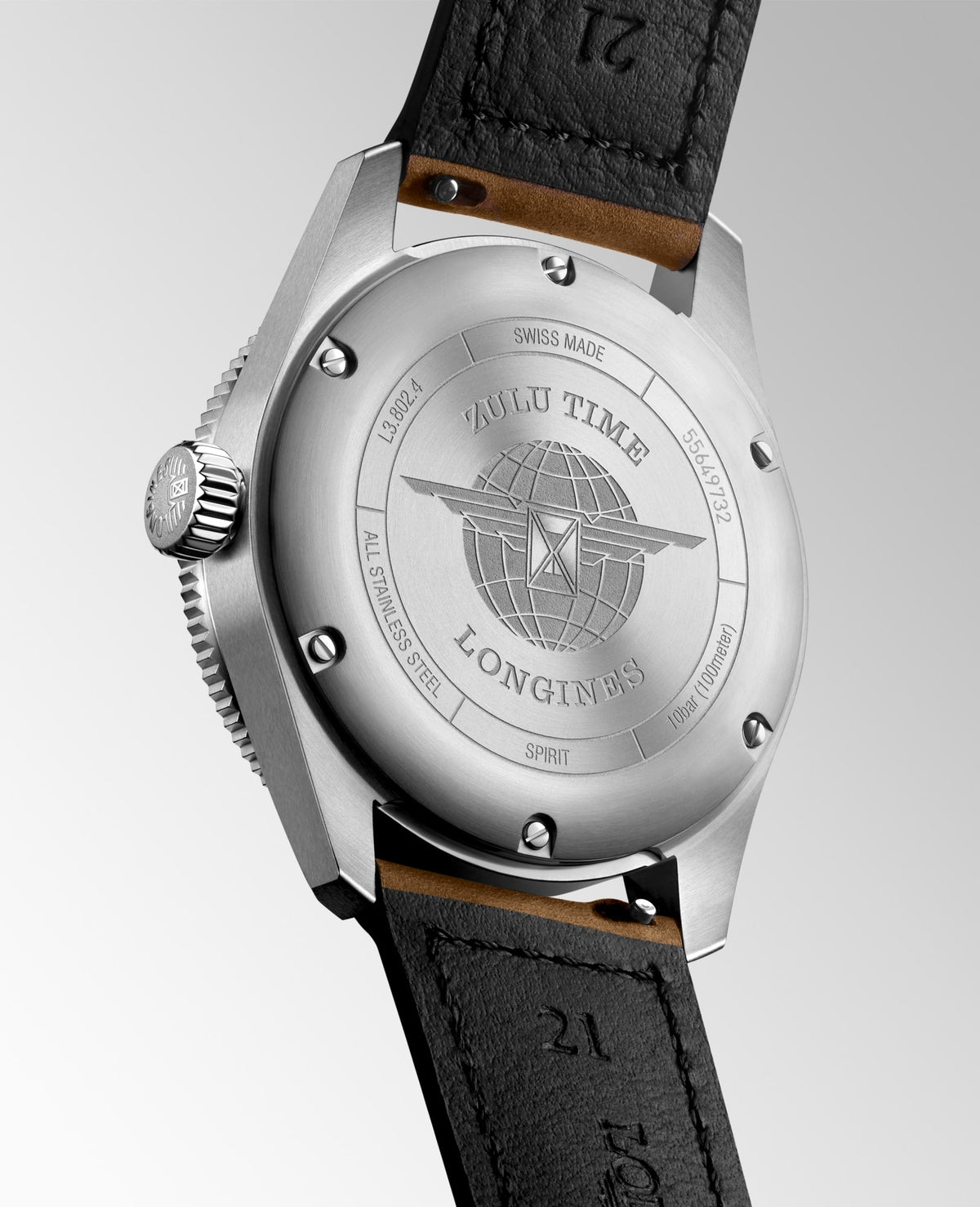 Longines Spirit Zulu Time 39mm L3.802.4.63.2 Unisex Watch - case-back view