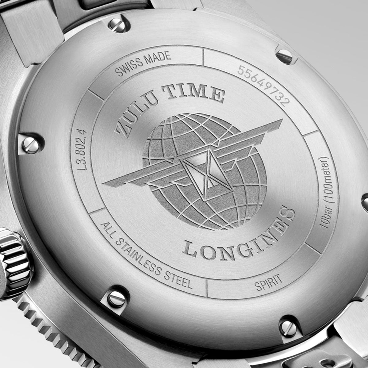 Longines Spirit Zulu Time 39mm L3.802.4.63.6 Unisex Watch - case-back close-up