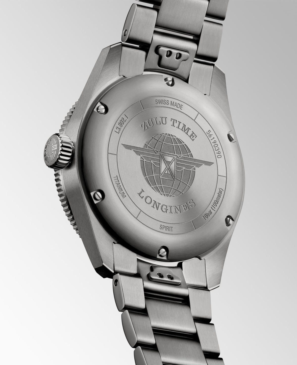 Longines Spirit Zulu Time Titanium 39mm L3.802.1.53.6 Unisex Watch - case-back view