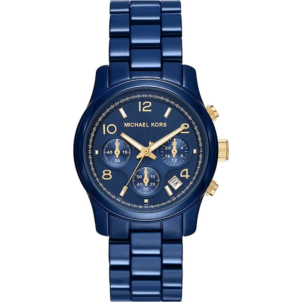 Michael Kors Runway 38 mm Blue Dial Stainless Steel Chronograph Watch for Women - MK7332 - Kamal Watch Company