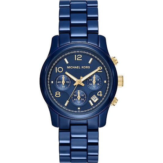 Michael Kors Runway 38 mm Blue Dial Stainless Steel Chronograph Watch for Women - MK7332 - Kamal Watch Company