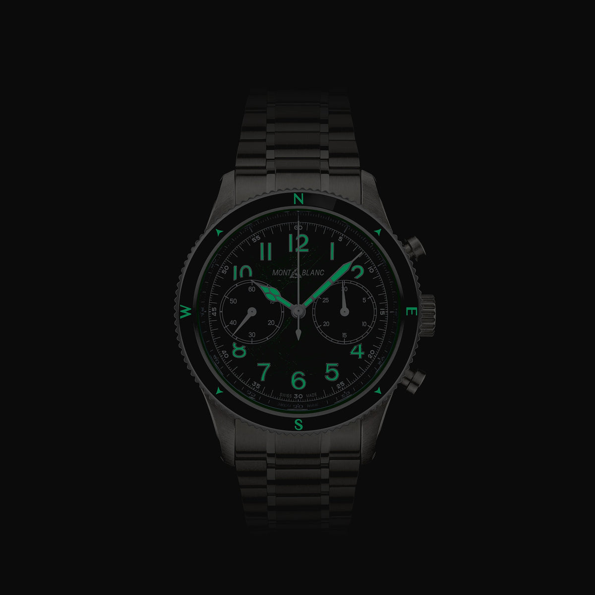 Montblanc 1858 Automatic Chronograph 0 Oxygen MB133298, green sfumato glacier dial, steel bracelet – view 3 of 3
