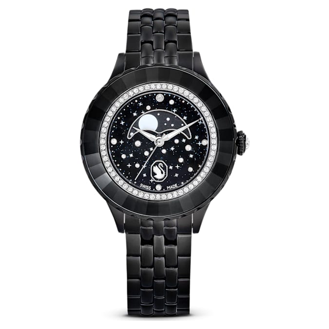 Octea Moon watch Swiss Made, Moon, Metal bracelet, Black, Black finish