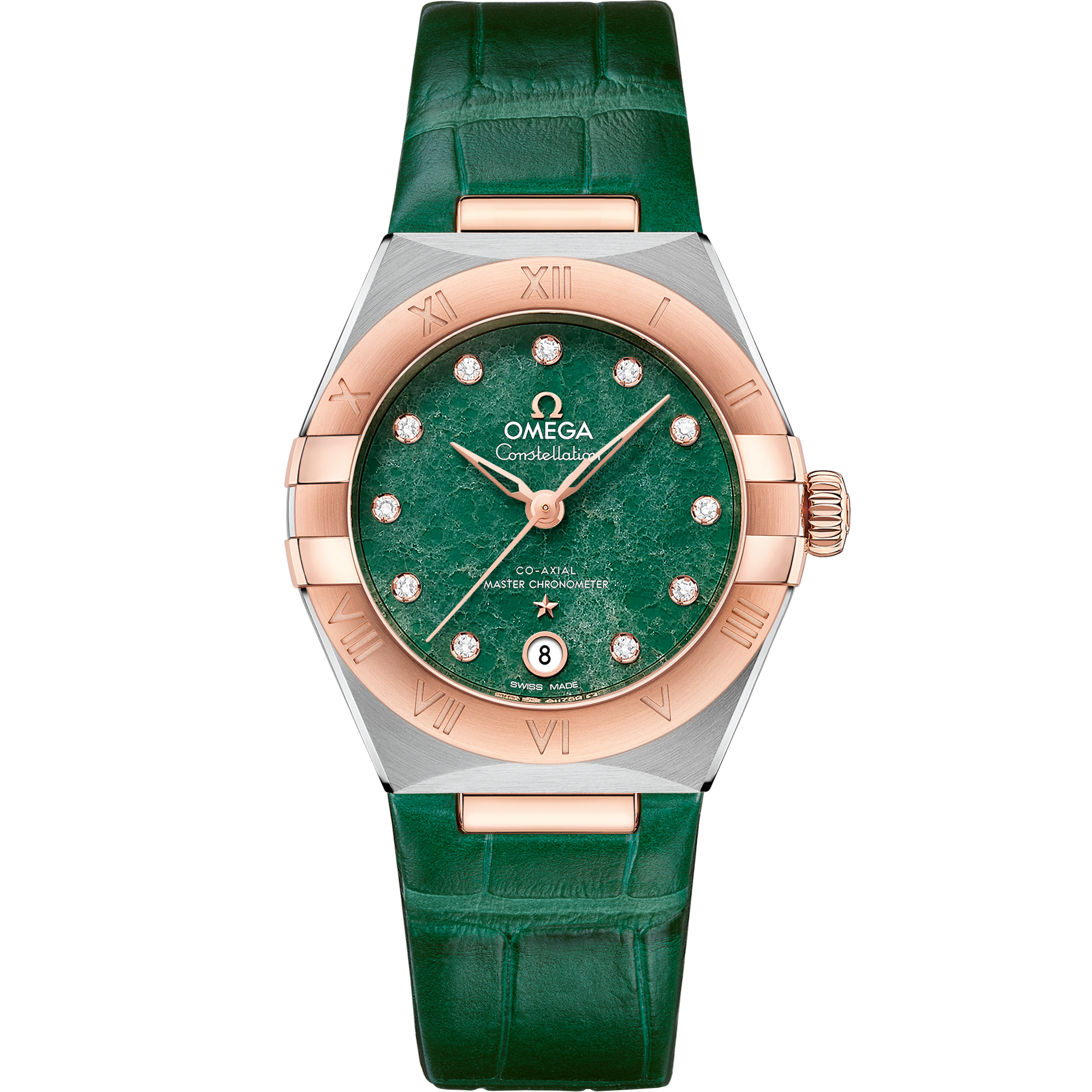 Omega Constellation 131.23.29.20.99.001 29 mm Steel & Sedna™ Gold Green Dial Green Alligator Strap Watch for Women