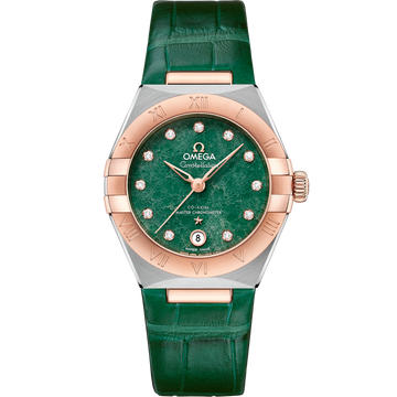 OMEGA Constellation 131.23.29.20.99.001, 29 mm steel & sedna™ gold with green dial – front view