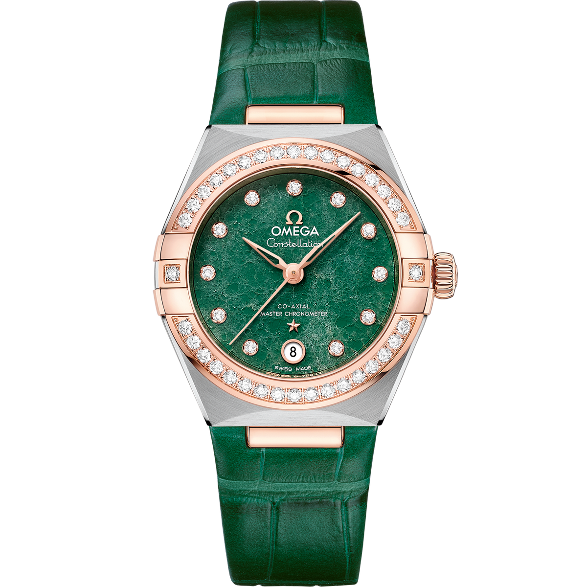 OMEGA Constellation 131.28.29.20.99.001, 29 mm steel & sedna™ gold with green dial – front view