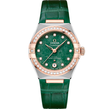 OMEGA Constellation 131.28.29.20.99.001, 29 mm steel & sedna™ gold with green dial – front view
