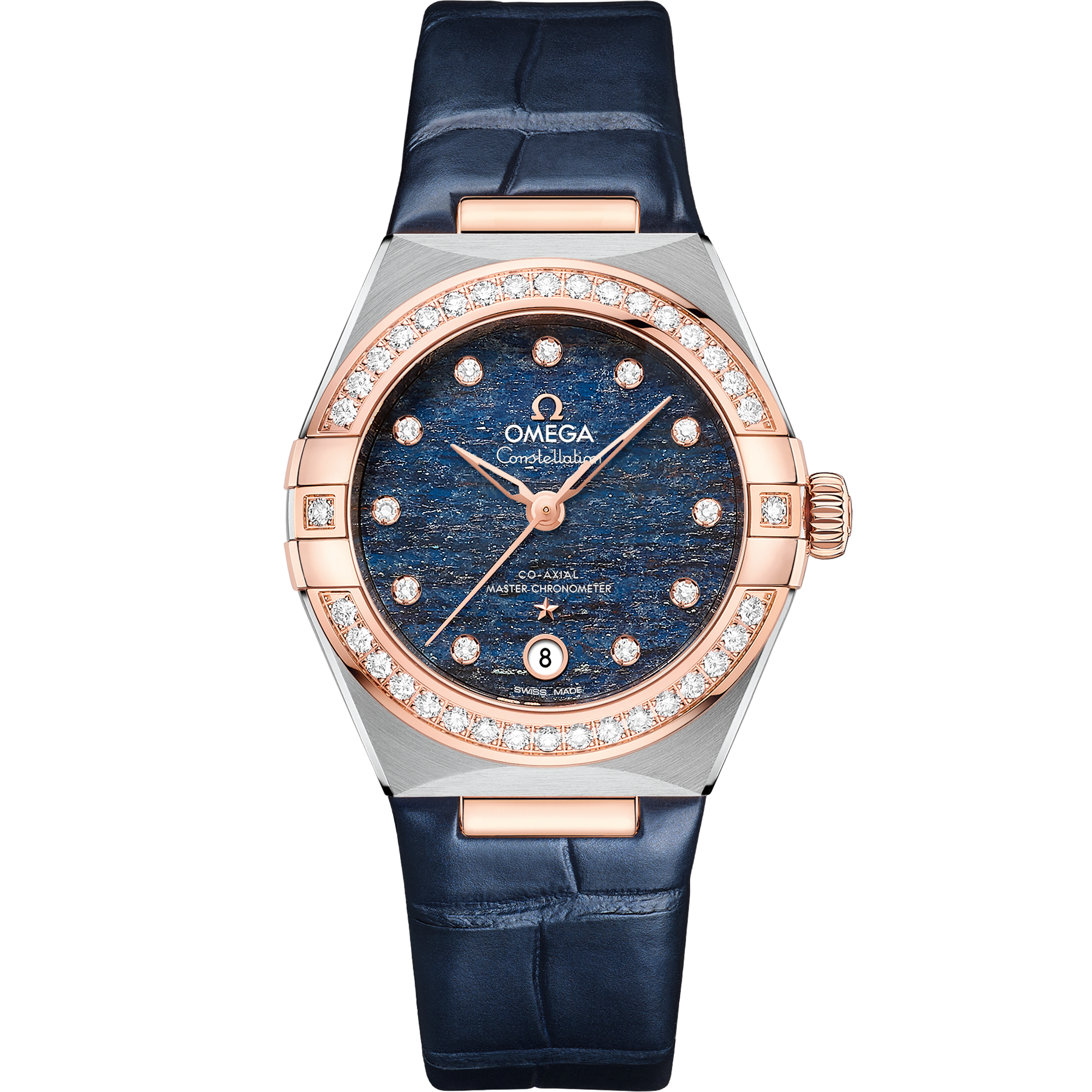 Omega Constellation 131.28.29.20.99.003 29 mm Steel & Sedna™ Gold Blue Dial Blue Alligator Strap Diamond Watch for Women