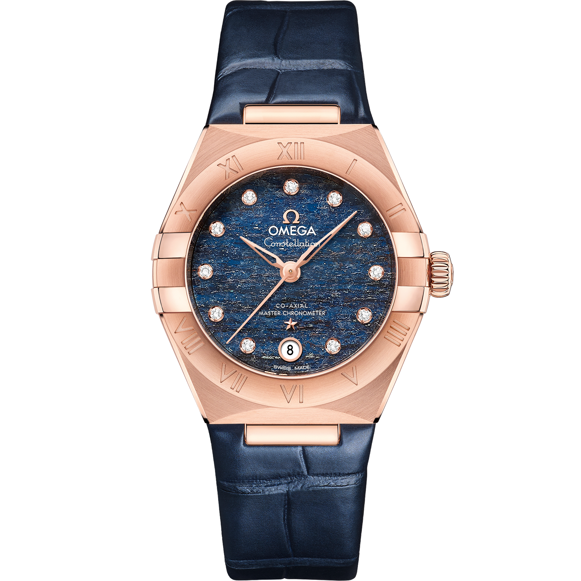 Omega Constellation 131.53.29.20.99.001 29 mm Sedna™ Gold Blue Dial Blue Alligator Strap Watch for Women