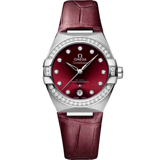 OMEGA Constellation 131.18.36.20.61.001, 36 mm steel with red dial – front view