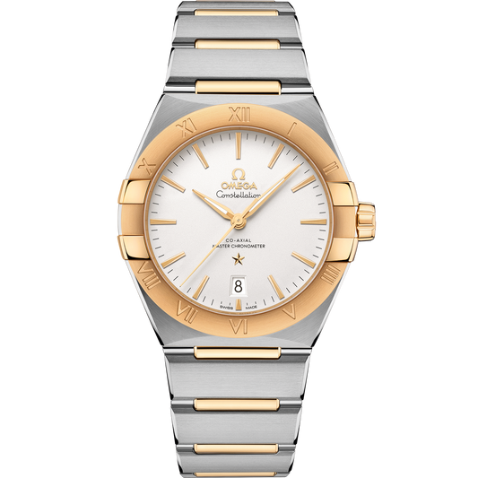 OMEGA Constellation 131.20.39.20.02.002, 39 mm steel & yellow gold with silver dial – front view