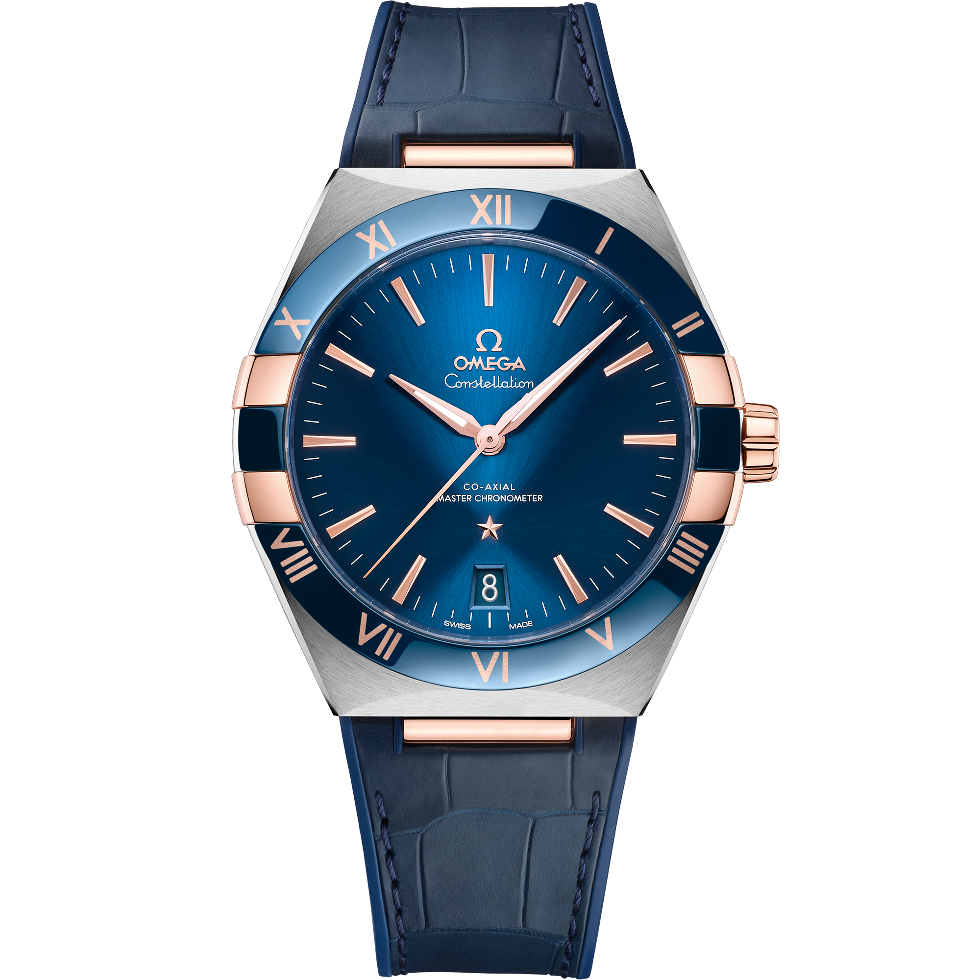 Omega Constellation 131.23.41.21.03.001 41 mm Steel & Sedna™ Gold Blue Dial Blue Alligator Strap Watch for Men