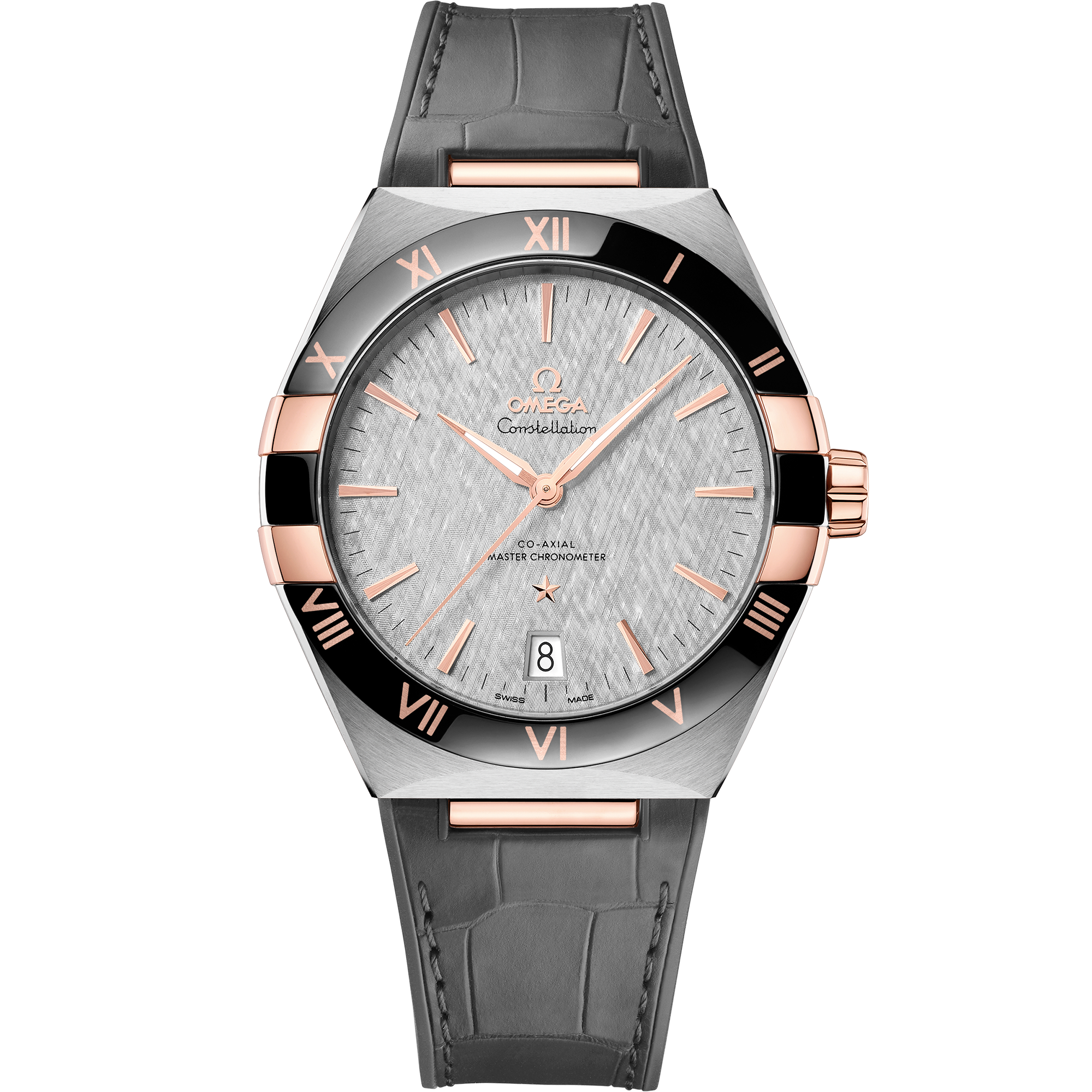 Omega Constellation 131.23.41.21.06.001 41 mm Steel & Sedna™ Gold Grey Dial Grey Alligator Strap Watch for Men