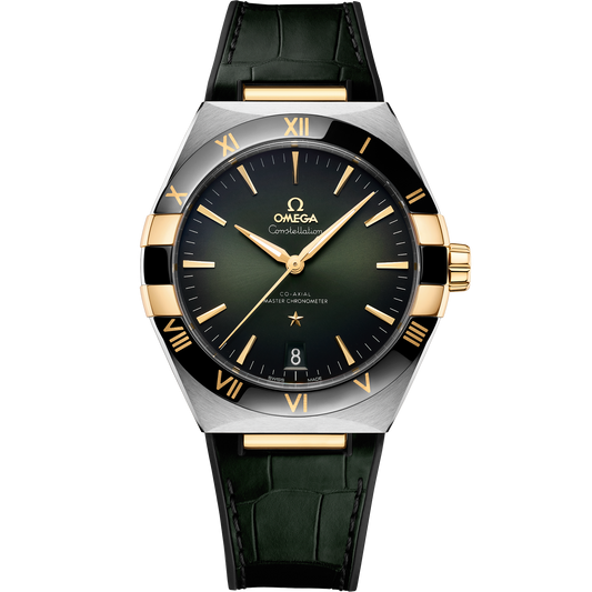 OMEGA Constellation 131.23.41.21.10.001, 41 mm steel & yellow gold with green dial – front view