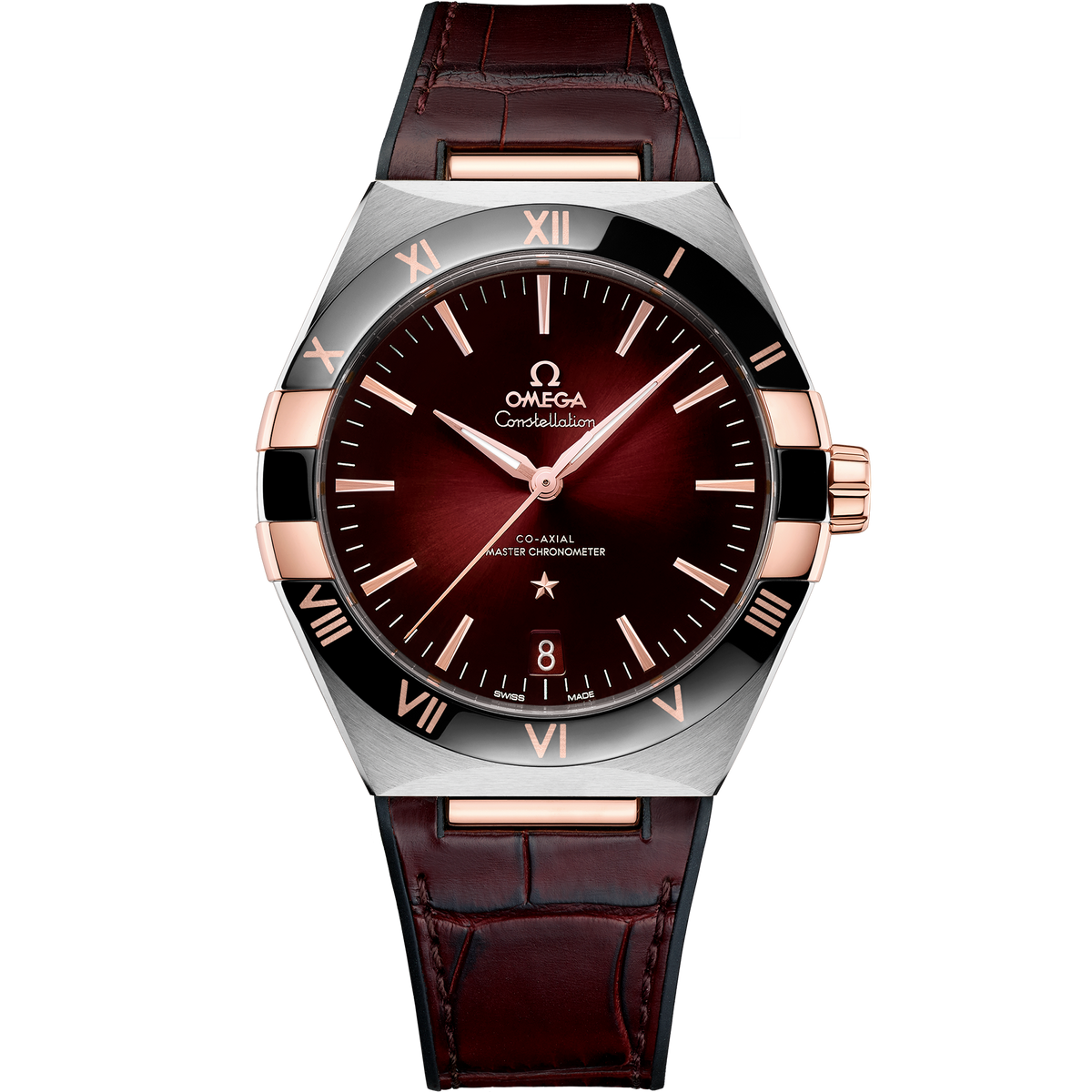 OMEGA Constellation 131.23.41.21.11.001, 41 mm steel & sedna™ gold with red dial – front view