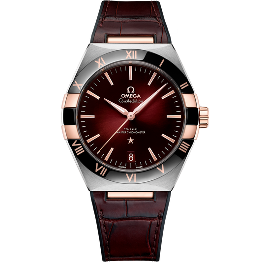 OMEGA Constellation 131.23.41.21.11.001, 41 mm steel & sedna™ gold with red dial – front view