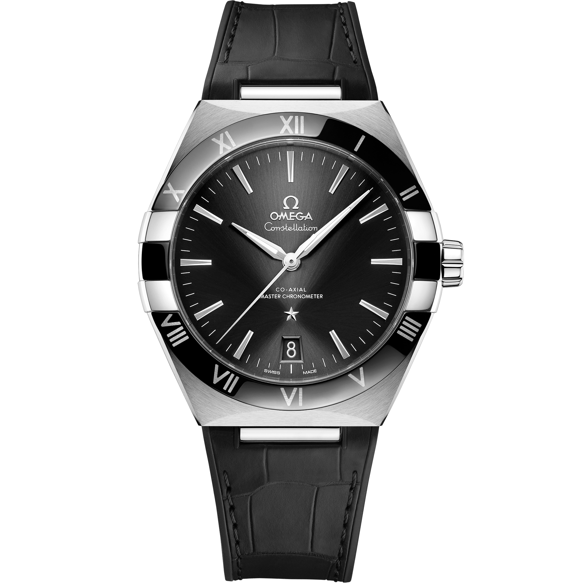Omega Constellation 131.33.41.21.01.001 41 mm Steel Black Dial Black Alligator Strap Watch for Men