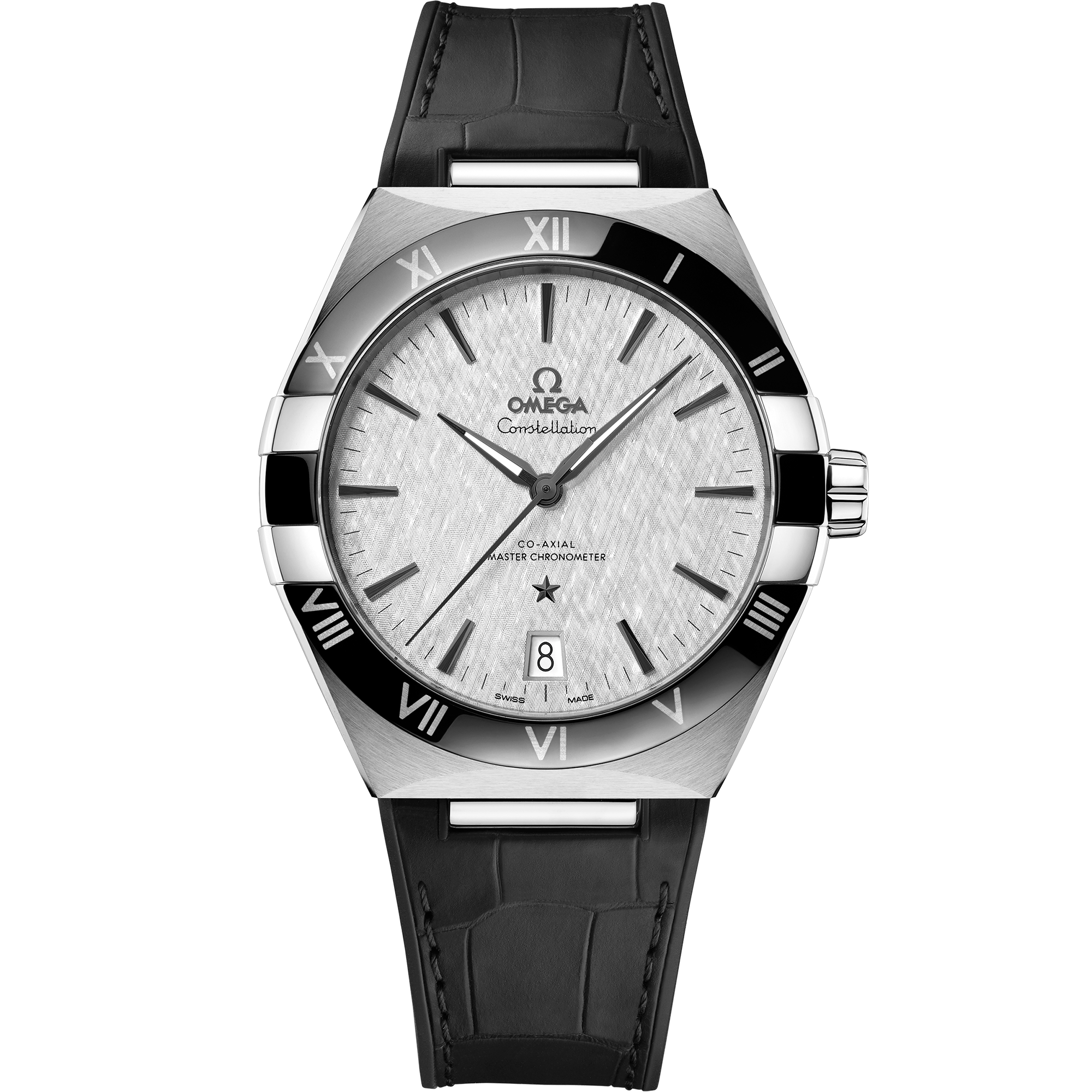Omega Constellation 131.33.41.21.06.001 41 mm Steel Grey Dial Black Alligator Strap Watch for Men
