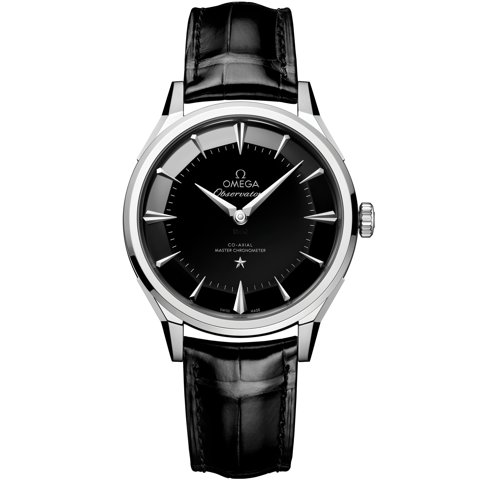 Omega Constellation Observatory 140.13.39.21.01.001 39.4 mm O-MEGASTEEL Black Dial Black Alligator Strap Watch