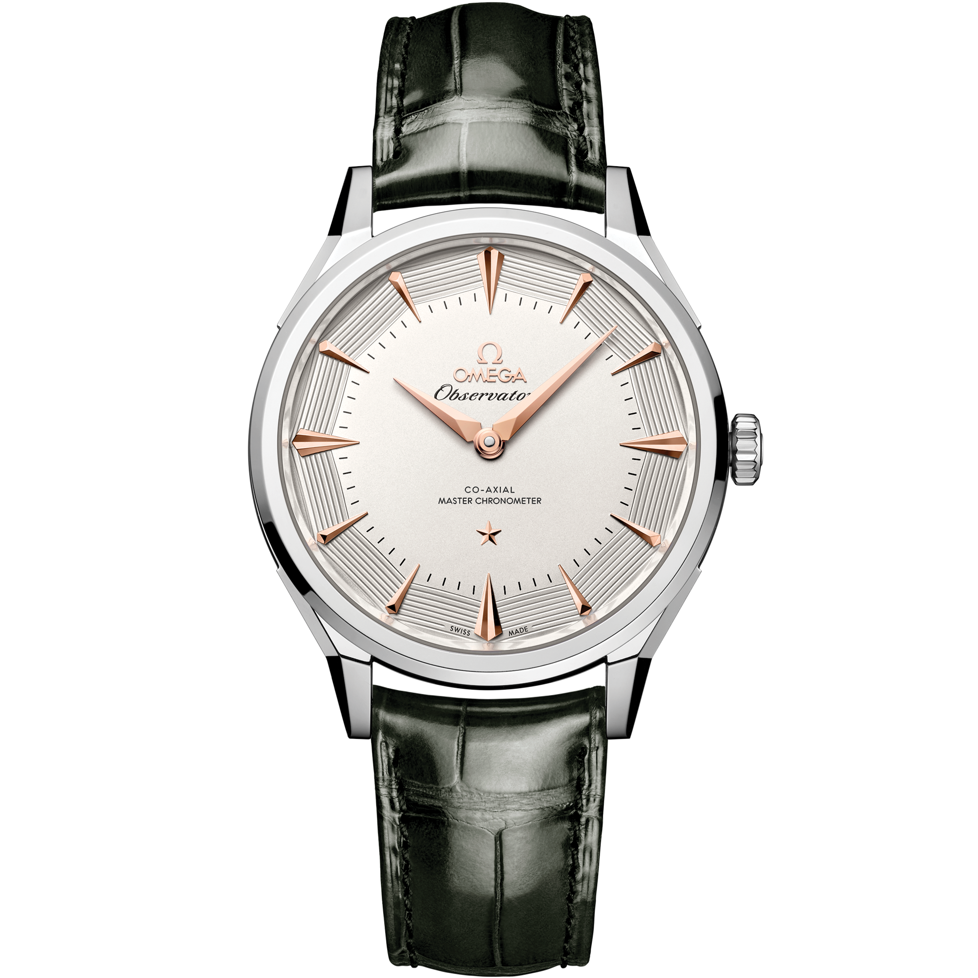 Omega Constellation Observatory 140.13.39.21.02.001 39.4 mm O-MEGASTEEL Silver Dial Grey Alligator Strap Watch