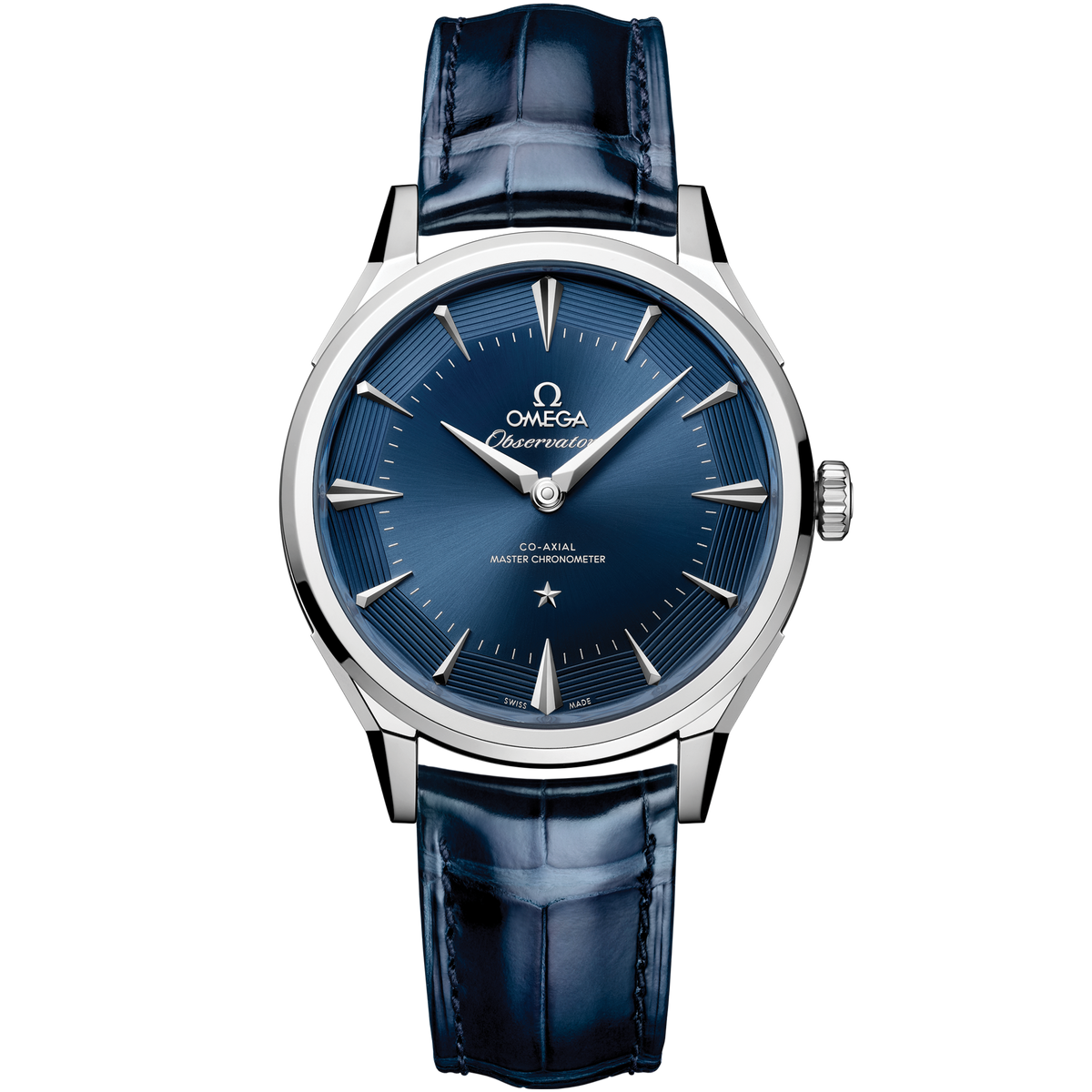 OMEGA Constellation Observatory 140.13.39.21.03.001, 39.4 mm o-megasteel with blue dial – front view