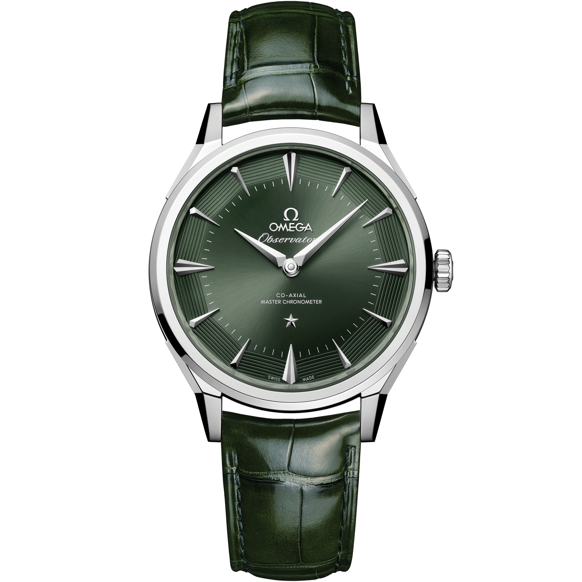 Omega Constellation Observatory 140.13.39.21.10.001 39.4 mm O-MEGASTEEL Green Dial Green Alligator Strap Watch