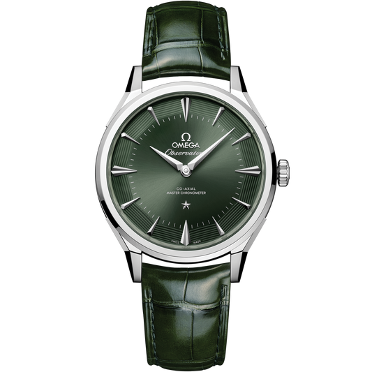 OMEGA Constellation Observatory 140.13.39.21.10.001, 39.4 mm o-megasteel with green dial – front view
