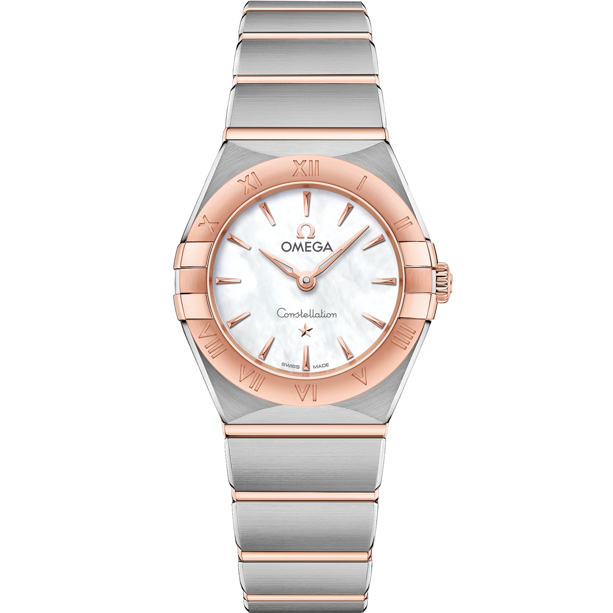 OMEGA Constellation Quartz 131.20.25.60.05.001, 25 mm steel & sedna™ gold with mother-of-pearl dial – front view