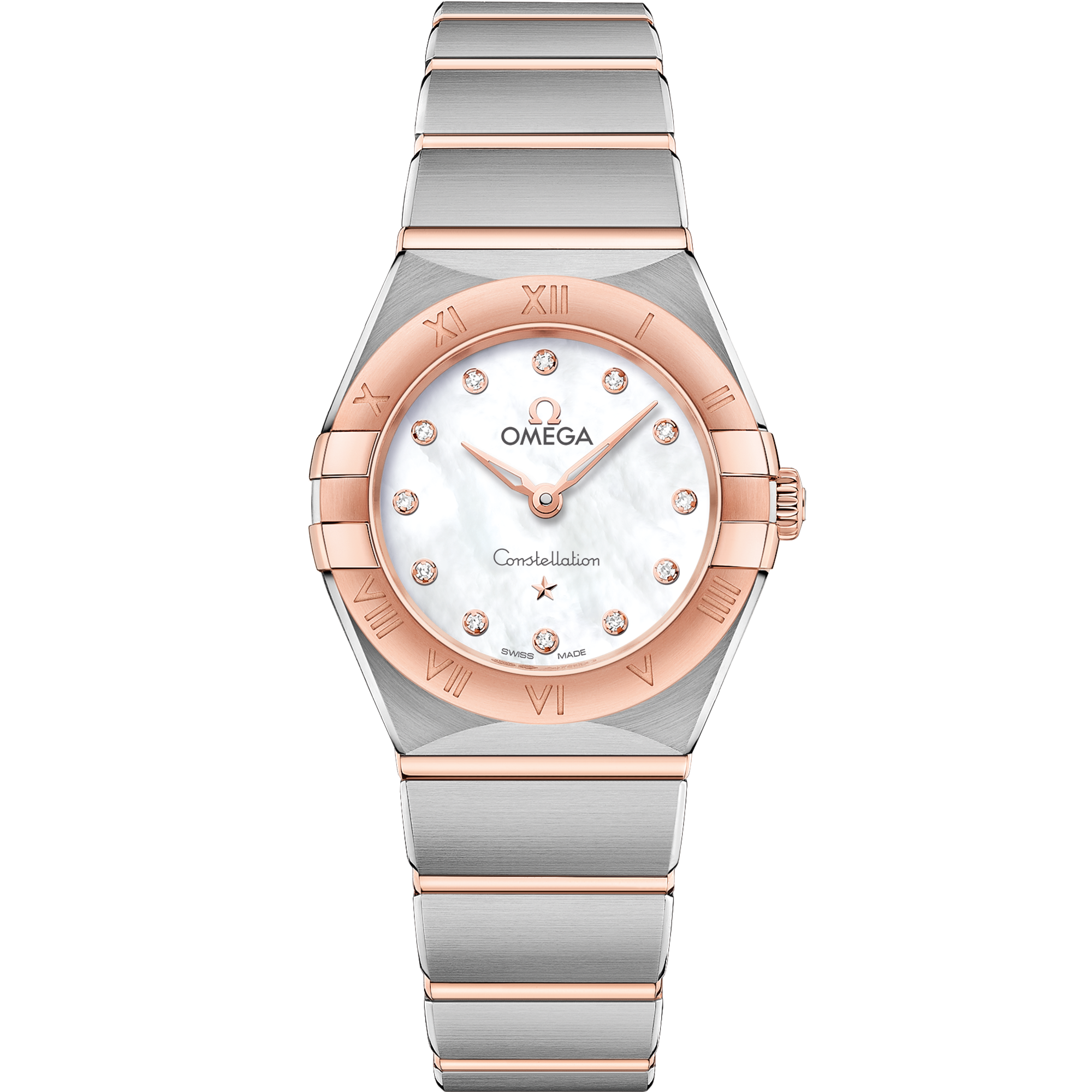 Omega Constellation Quartz 131.20.25.60.55.001 25 mm Steel & Sedna™ Gold Mother-of-Pearl Dial Diamond Watch for Women