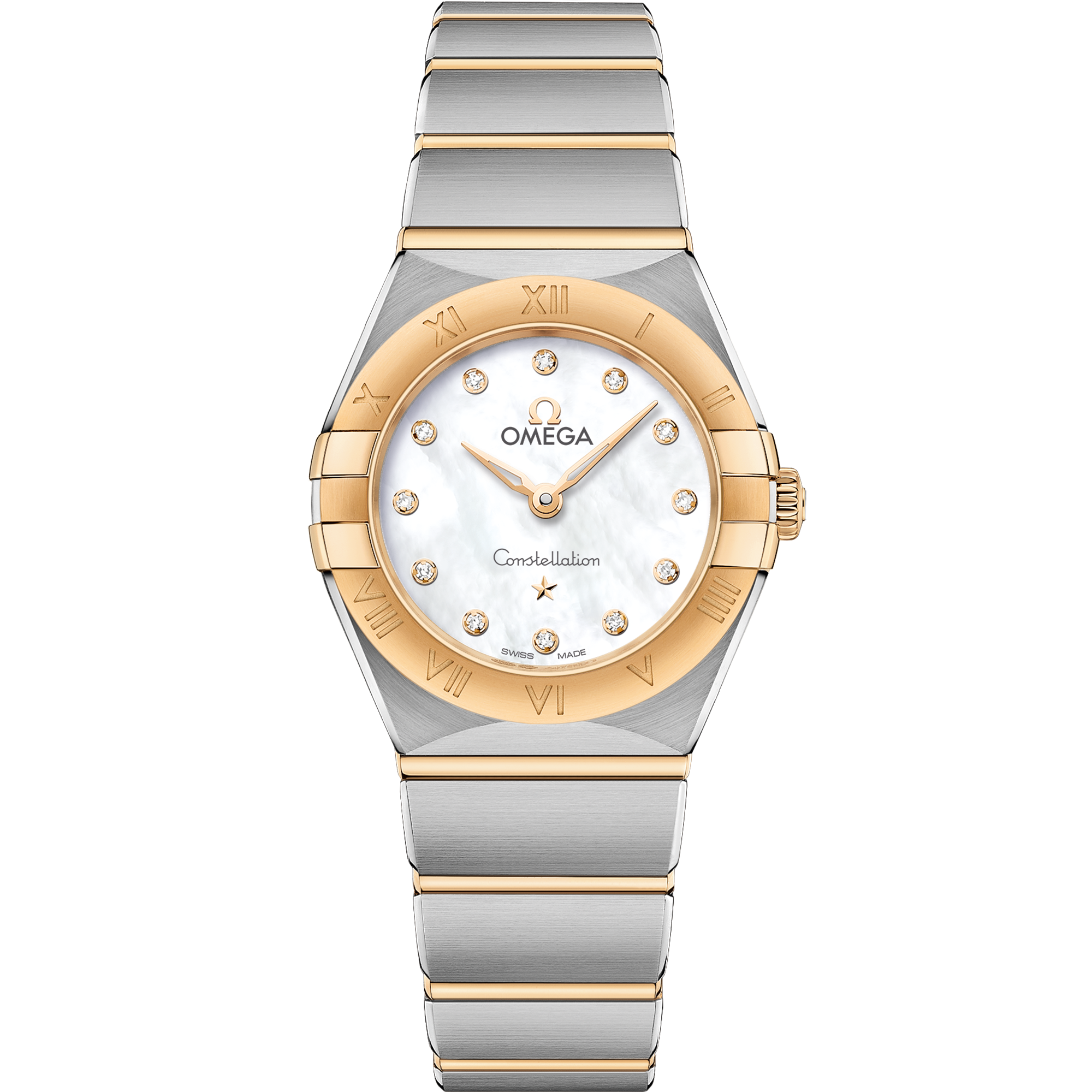 Omega Constellation Quartz 131.20.25.60.55.002 25 mm Steel & Yellow Gold Mother-of-Pearl Dial Diamond Watch for Women